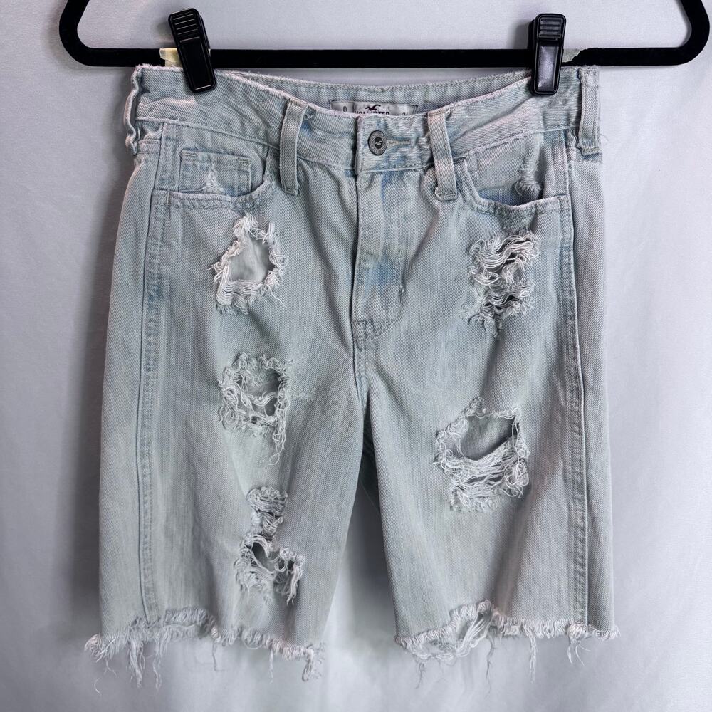 Hollister Distressed Denim Bermuda Shorts Women's Size 0 Light Wash Cutoff Jorts